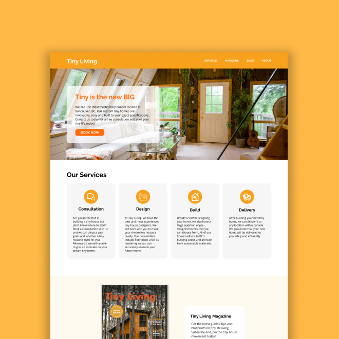 Preview of Tiny Living's landing page